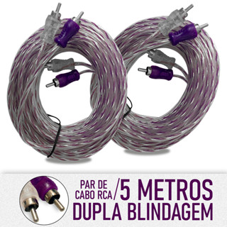 2 Cabos RCA 5 Metros Injetado Dupla Blindagem Som Automotivo para Carros Módulo Amplificador Cobre Par Kit em Oferta na Shopee
