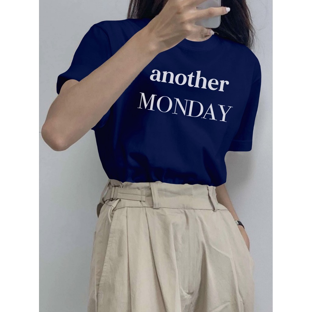 Camiseta Feminina Estampado Another Monday Azul Oversized Aesthetic Estilo Alternativo Unissex