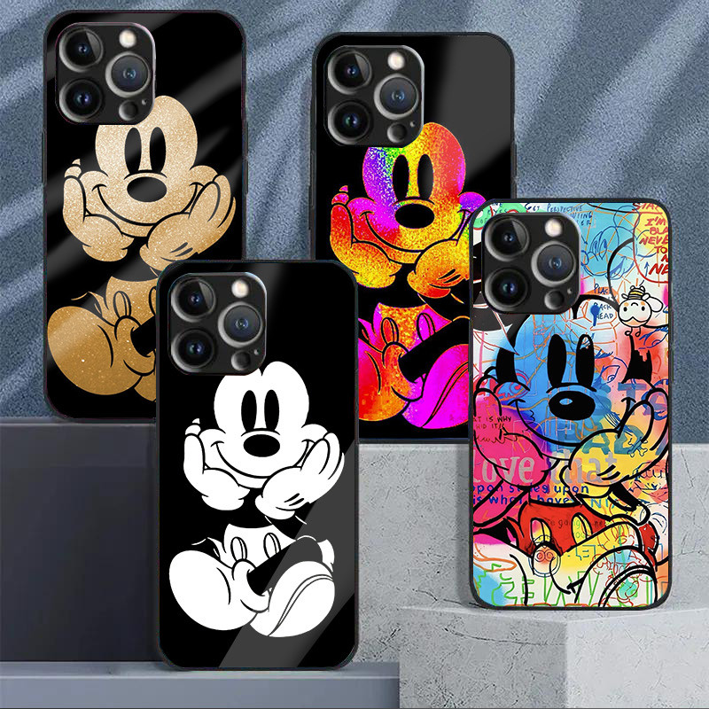 Mickey minnie mouse 03 Caso De Telefone Vidro Para IPhone 16 15 14 13 12 11 Pro XR XS Max Plus Mini X 8 7 6s SE2/3 Capa