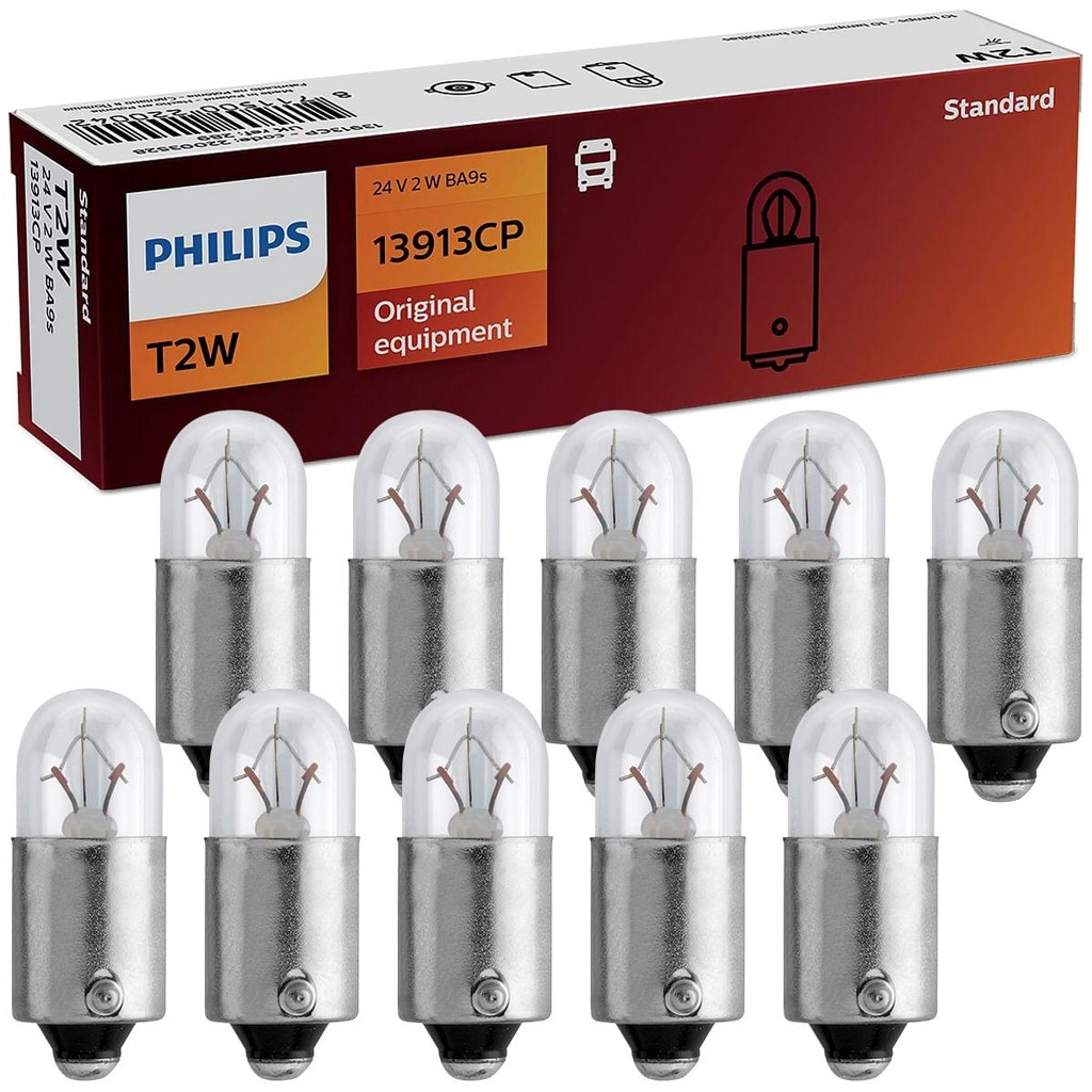 10 Lâmpada Philips Esmagada T2w 24v 53 Ba9s 13913 Auxiliar em Oferta na Shopee