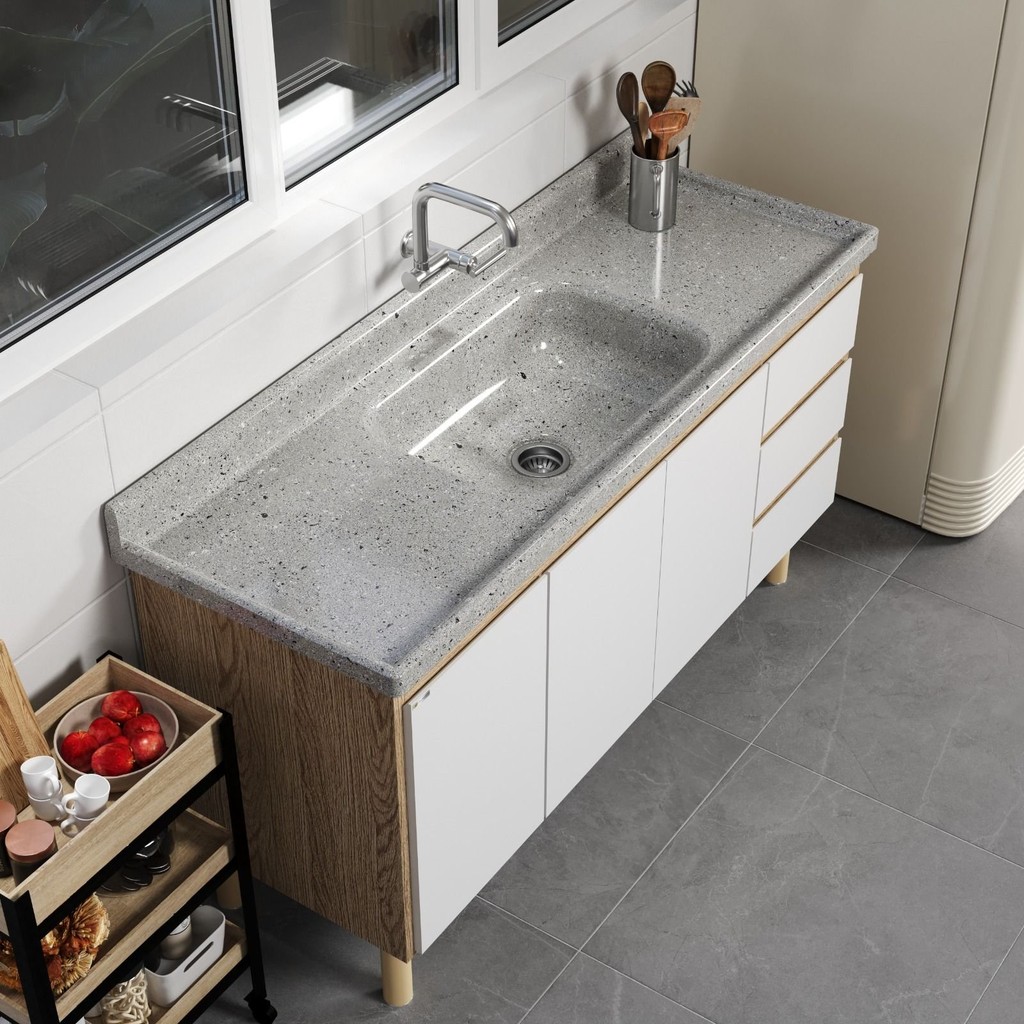 Pia de Cozinha em Mármore Sintético com Furação para Válvula Americana 150cmx55cm AJ Rorato em Oferta na Shopee