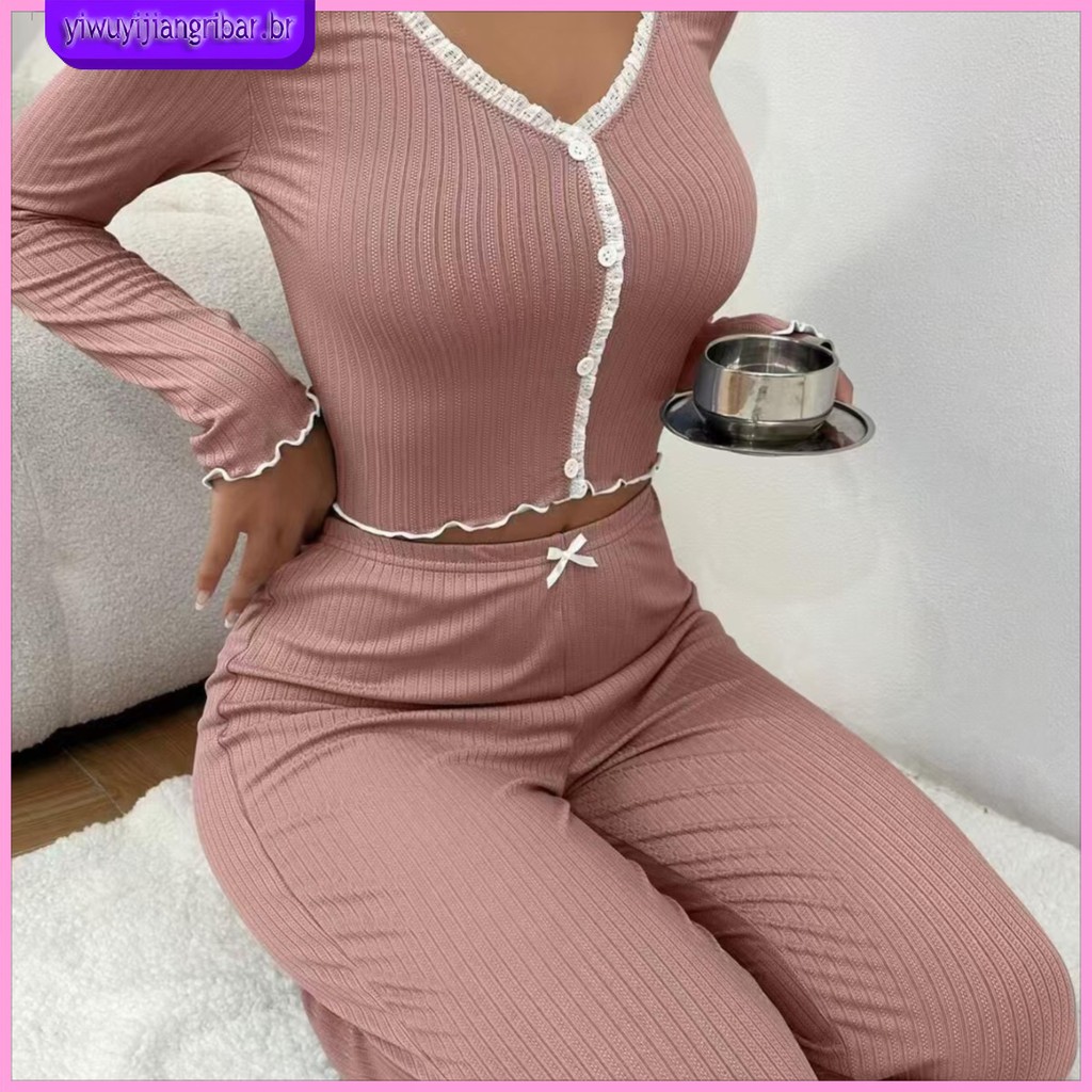 Pijama Feminino Aberto Adulto Baby Doll Americano Luxo sexy slim fit Para Casa