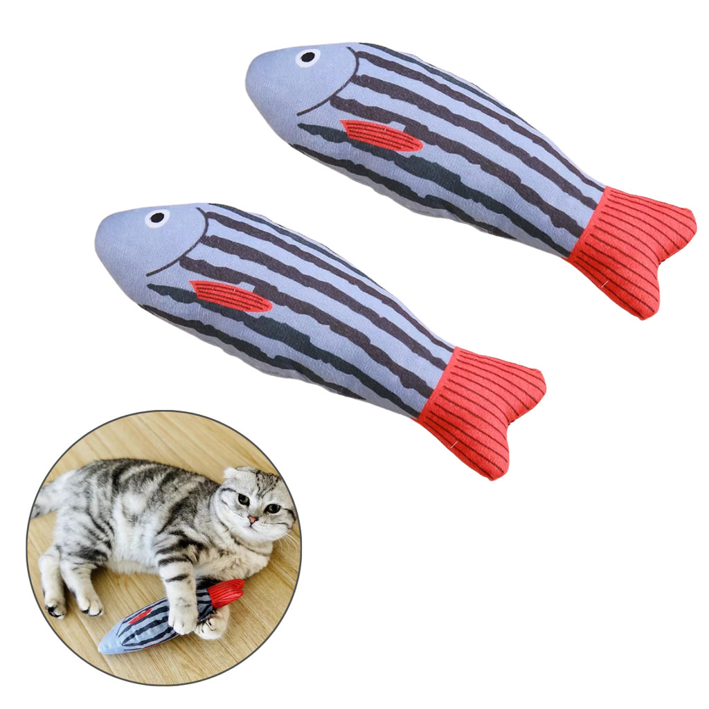 2 Brinquedo Pelúcia Para Gato Dentição Simulação Peixes Interativo Com Apito Interno