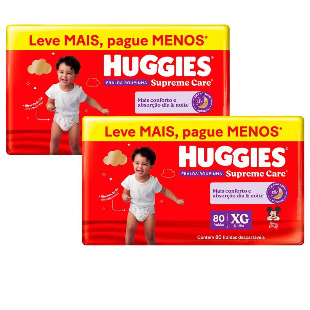 Kit 2 Fralda Roupinha Huggies Supreme Care Tamanho XG 80 Unidades Descartáveis - Mom & Baby