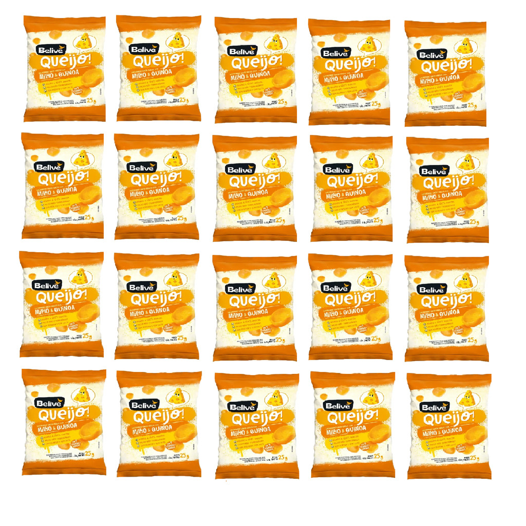Kit 20X Salgadinho Belive Queijo Milho Quinoa S/ Glúten 25g