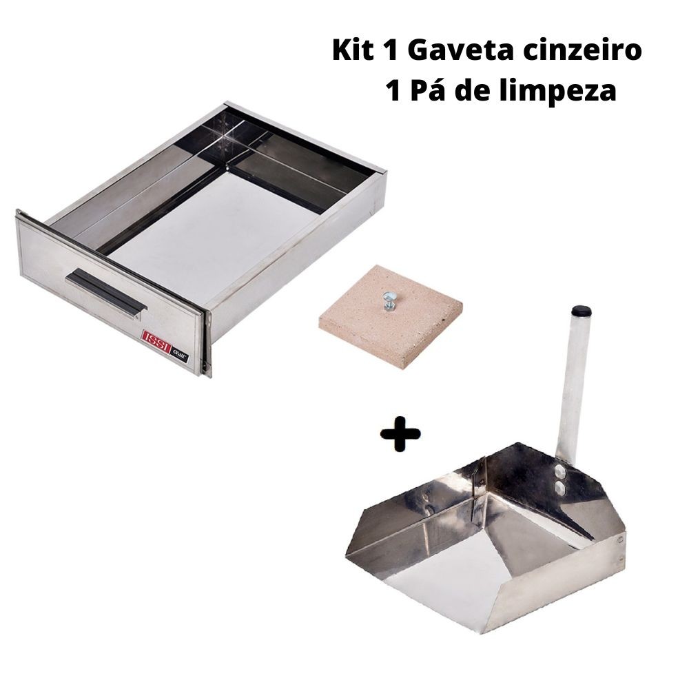 Kit Gaveta Cinzeiro + Pá de Limpeza Churrasqueira Inox Qualidade Premium em Oferta na Shopee