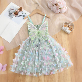WFRV Bebê Menina 2-6 Doce Verão Asas De Borboleta Casual Sling Vestido 3D Malha Fada Festa De Aniversário De Princesa em Oferta na Shopee
