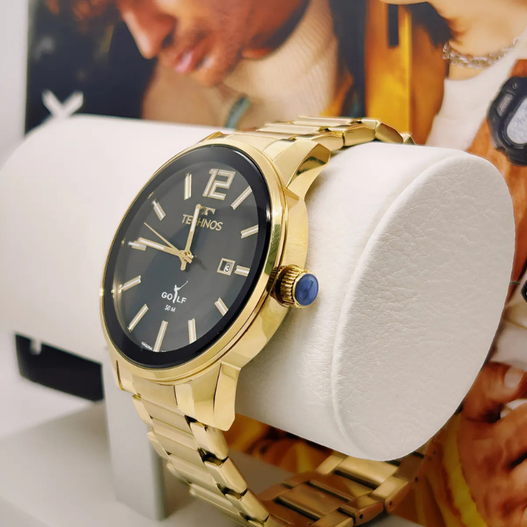 Relógio Masculino Technos Golf Dourado Aço Inox Fundo Preto Analógico Original Presente 2115TTS4P — imagem 2 de 2