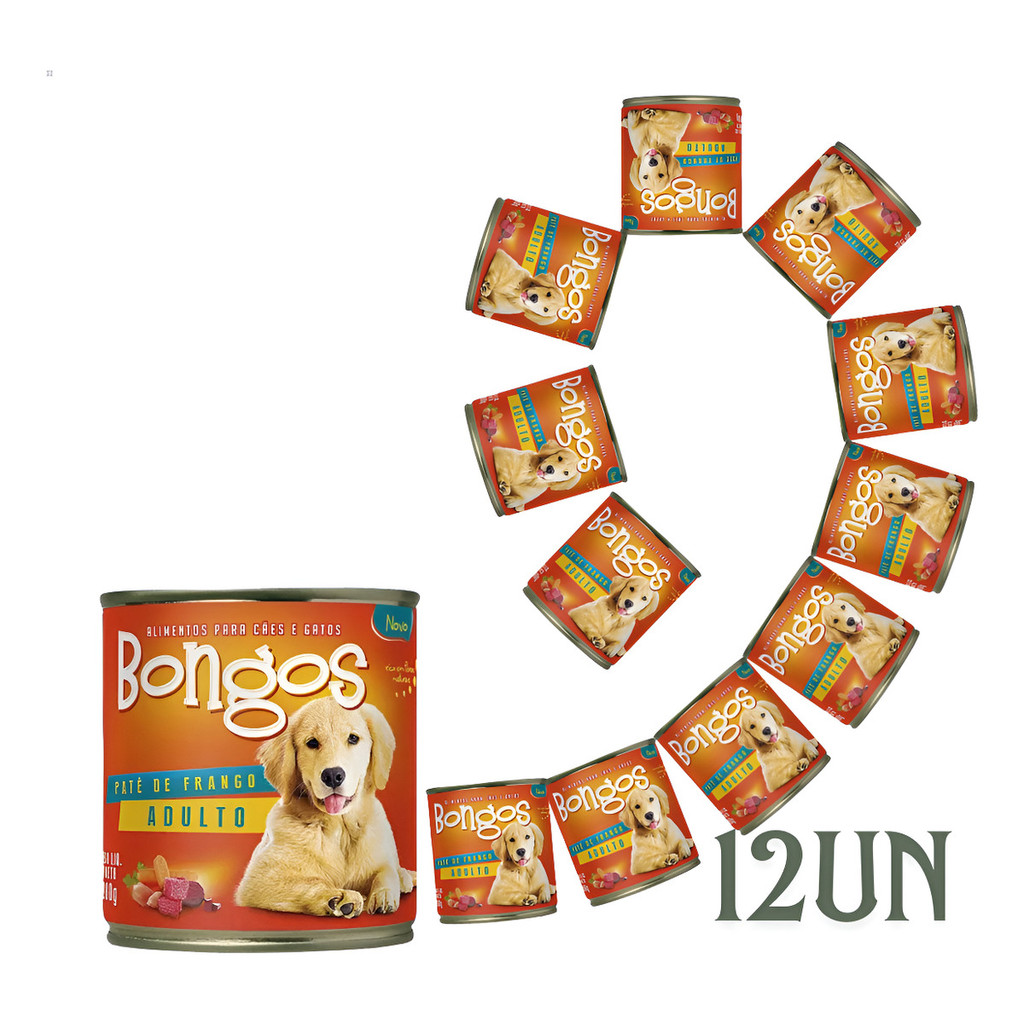 Ração Umida Caes Adultos Sabor Frango Petisco Pate Kit C/ 12