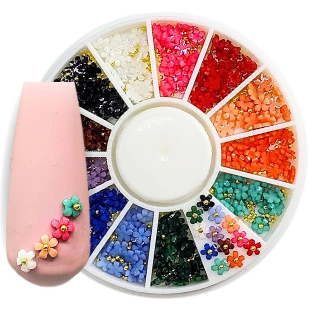 Kit de pedrarias para unhas flores Jasmim com caviar de metal