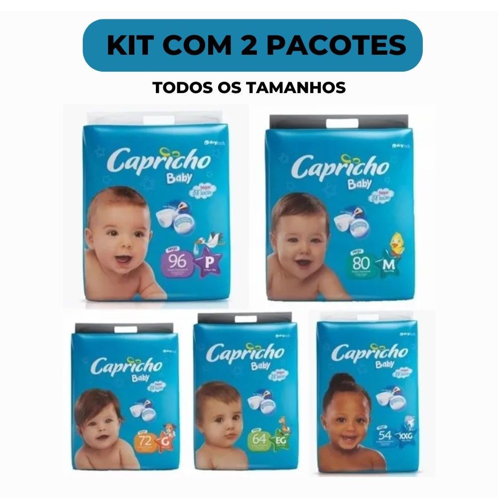 Kit com 2pacotes Fralda Infantil Capricho Baby Super Jumbo