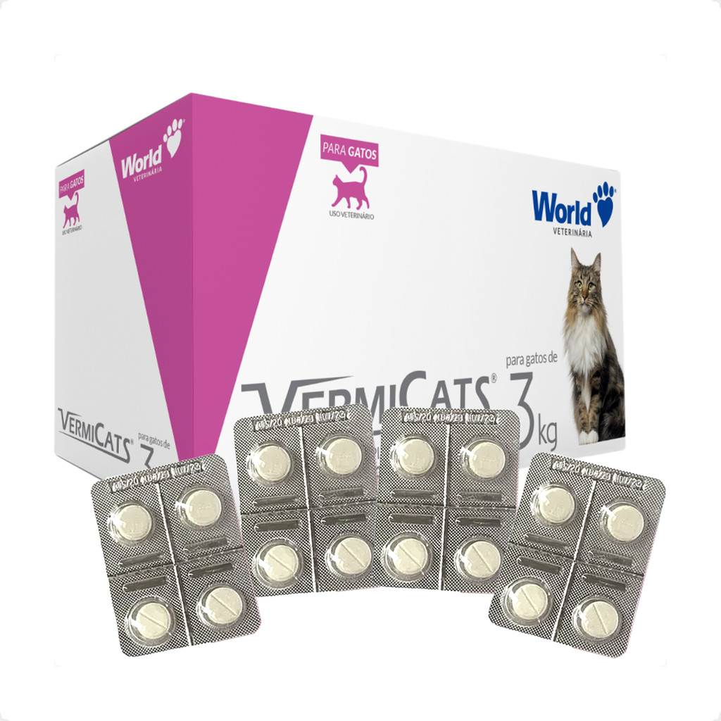 Kit 4 VermiCats Vermífugo World para Gatos de 3Kg - 1 Blíster 4 Comprimidos em Oferta na Shopee