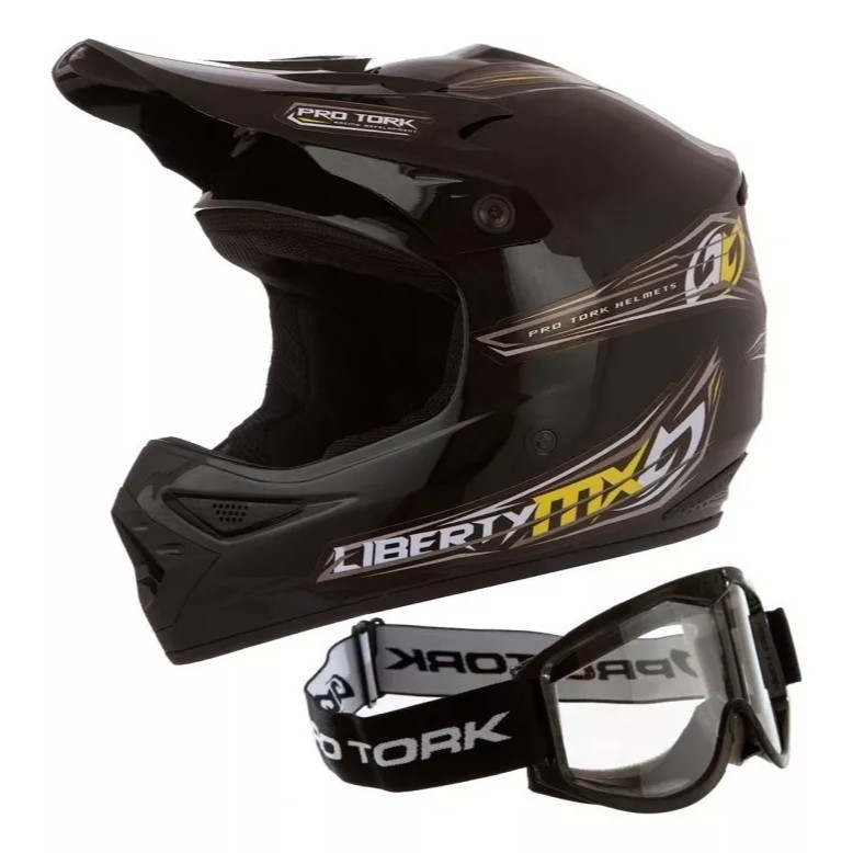 Capacete Piloto Adulto Motocross Pro Tork Trilha Com Óculos 788 Preto Feminino Masculino Unissex