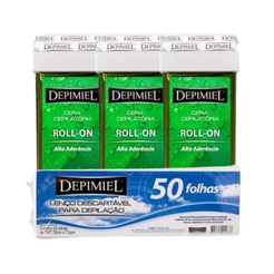 Kit 50 Folha Descartável E 3 Cera Roll-on Aloe Vera Depimiel