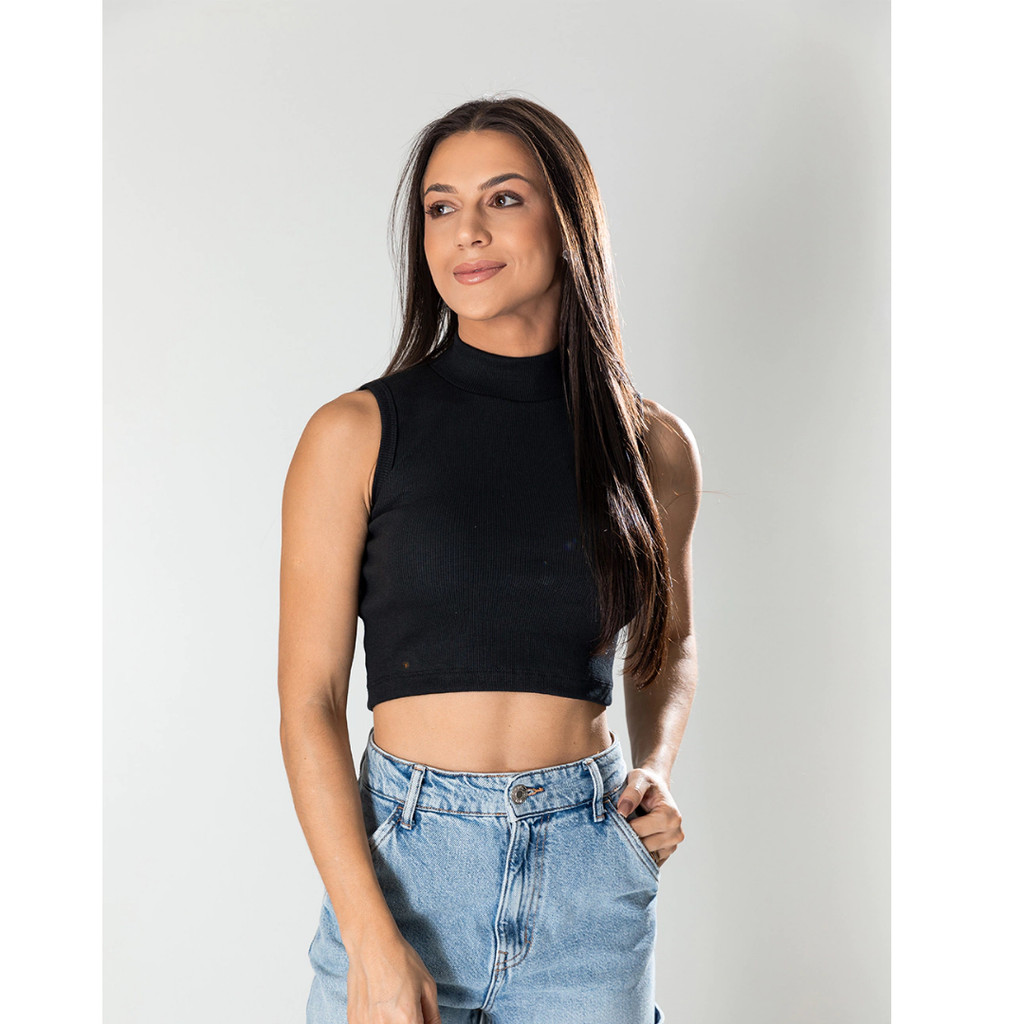 Blusa Cropped Gola Alta Canelada - Blusinhas croppeds cores variadas
