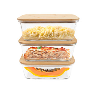 kit 3 potes de vidro 1,5L com tampa bambu hermético marmita retangulares - Tud em Oferta na Shopee