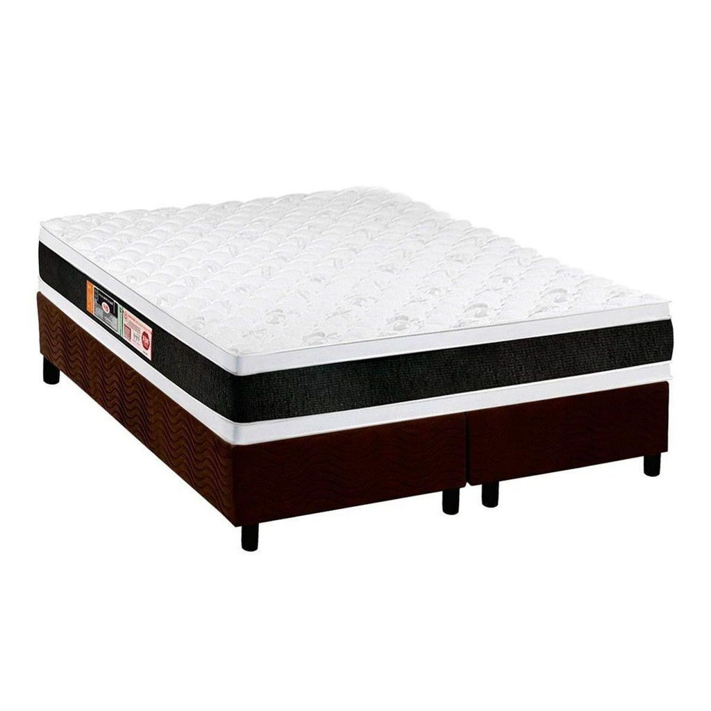 Cama Box Queen: Colchão Espuma Castor D45 Black e White AIR Double Face + Base CRC Suede Brown(158x198) - Home & Living