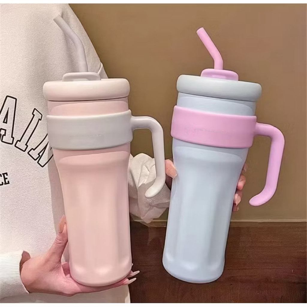 Copo térmico com Canudo de Inox 1200ml Com Alça Isolamento Térmico Academia com tampa 2 funções YB em Oferta na Shopee