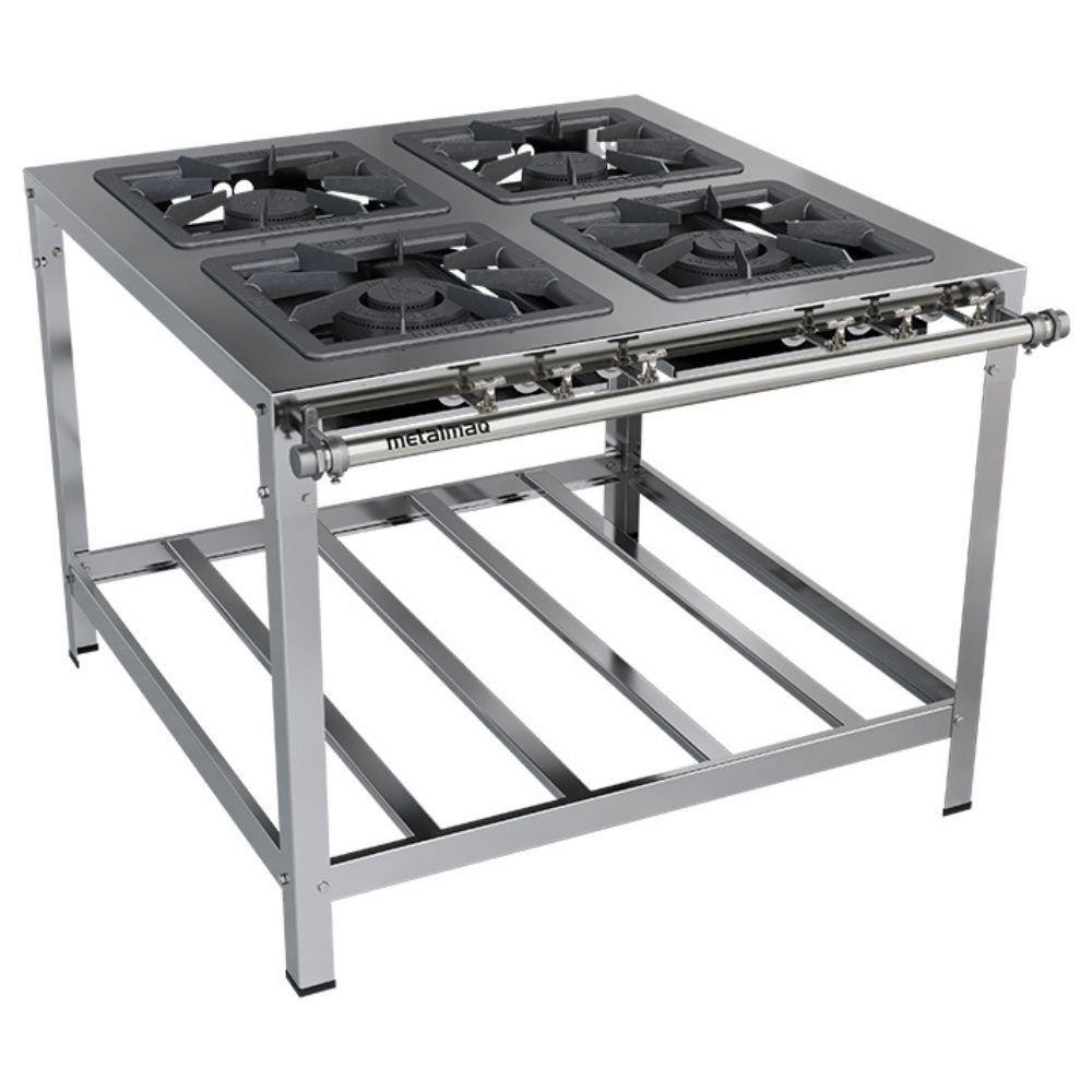 Fogão Industrial Stori Premium 4 Bocas 40x40 M14 Aço Inox 430 Metalmaq Fogão Baixa Pressão