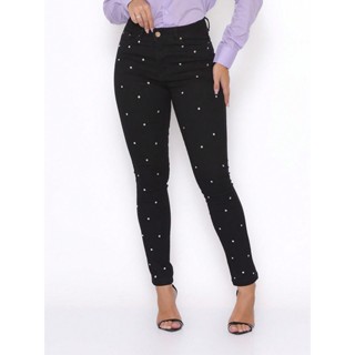 Calça Feminina Skinny Jeans Preto Pontos de Strass Levanta Bumbum Brilho em Oferta na Shopee