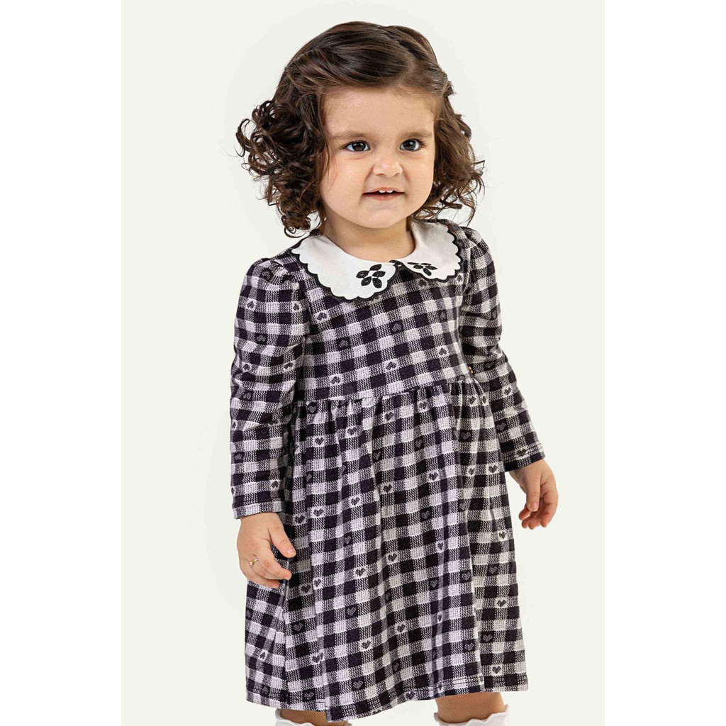 Vestido Bebê Menina Xadrez Gola Boneca Colorittá Preto - Baby & Kids Fashion