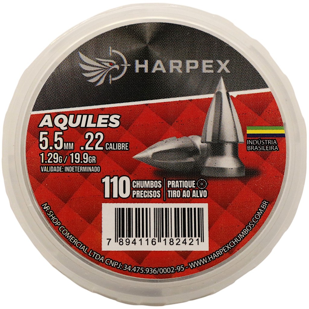Chumbinho Harpex Aquiles Alta Perfuração 5.5mm (.22) - 110un em Oferta na Shopee