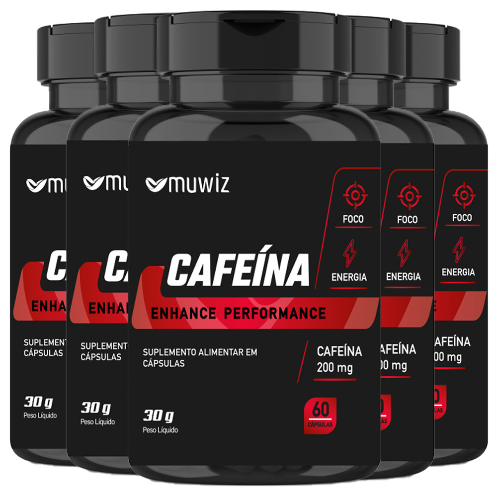 CAFEINA EM CAPSULA DE CAFEÍNA 200MG PURA PERFORMANCE 60 CAPS MUWIZ KIT 5