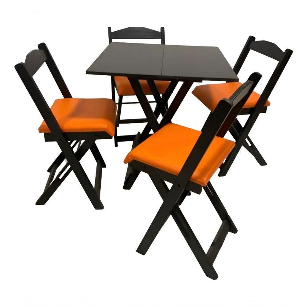 Conjunto Mesa Dobrável Com 4 Cadeiras Preto Estofado Laranja em Oferta na Shopee