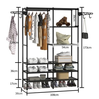 Arara Guarda Roupa 2 Divisórias De Portatil Roupeiro Multifuncional Organizador Rack Prat…