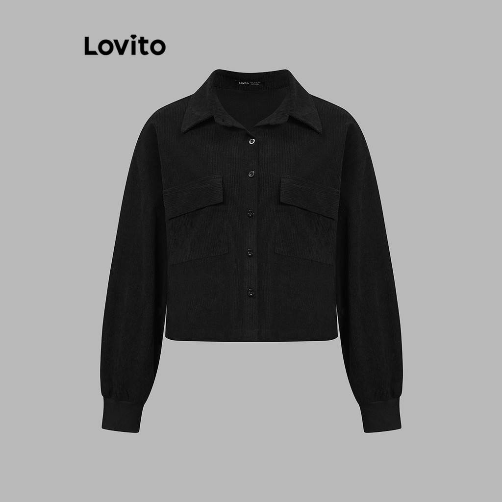 Lovito Casaco casual de bolso simples com estrutura de linha para mulheres L110AD026 - Women Clothes