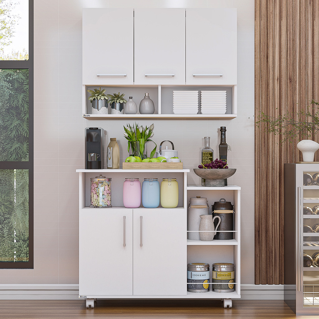 Cozinha Compacta Armário 3 Portas e Balcão Multiuso Móveis Bonatto em Oferta na Shopee