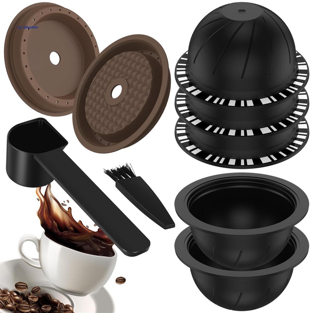 5 Cápsulas Vertuo Reutilizáveis Dos Pces Para A Máquina Nespresso , Cápsula De Café Com 2 Tampas De Silicone 1 Colher E em Oferta na Shopee