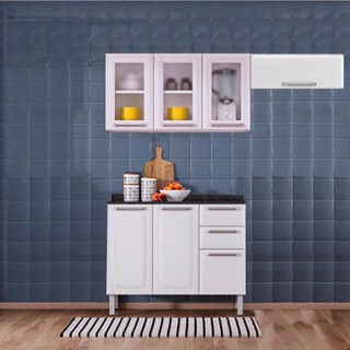 Cozinha Itatiaia Luce 7 Portas com Balcão 2 Gavetas Branco e Armários Aéreos 3 Vidros Brancos em Oferta na Shopee