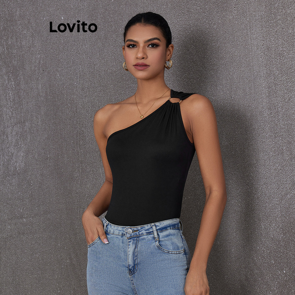Lovito Casual Simples Anel Assimétrico Regata para Mulheres LBL19065 - Women Clothes