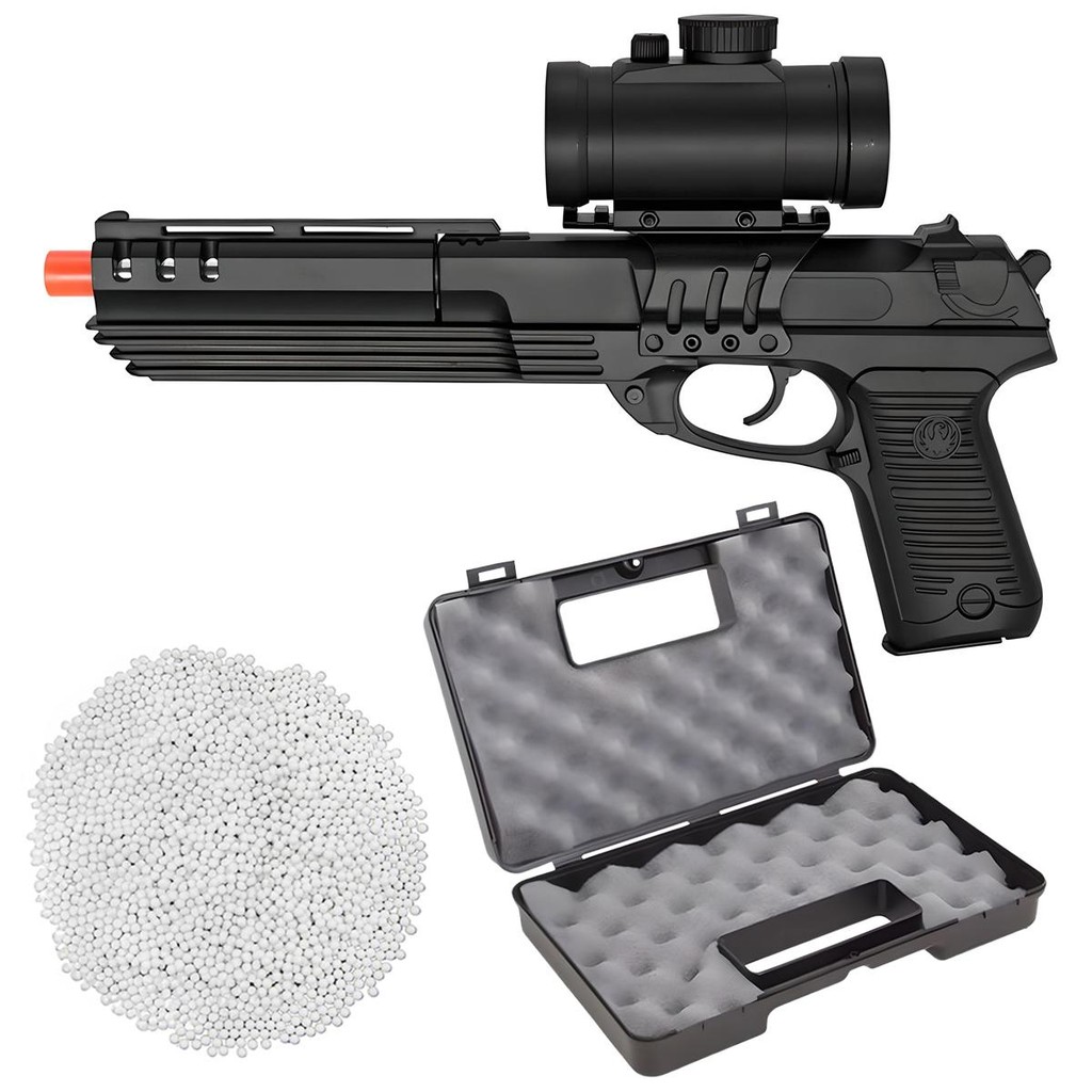 Kit Pistola AirSoft Spring Desert Eagle M39G 6mm Preta - Double Eagle + Maleta +