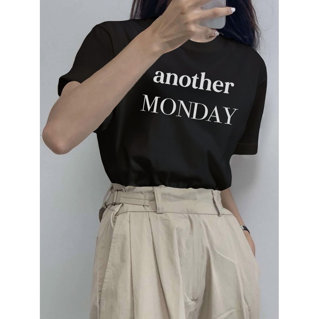 Camiseta Oversized Aesthetic  Preto Feminina Another Monday T-Shirt Old School Estampada Casual