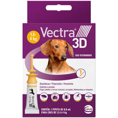 Antipulgas e Carrapatos Vectra 3D 0.8ml Ceva para Cães até 4kg ( VENCIMENTO 30/06/2026 )