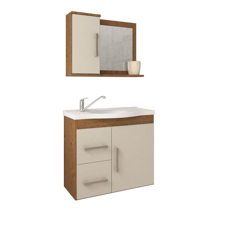 Gabinete Para Banheiro Com Lavatório E Espelho Vix Amendoa E Off White MGM Móveis 65cm em Oferta na Shopee
