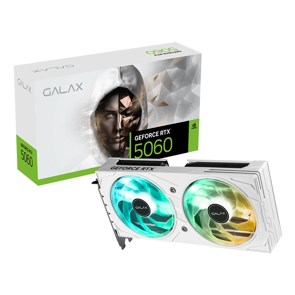Placa de Vídeo Galax GeForce RTX 5060 EX White, 1 Click OC, 8GB, GDDR7, DLSS, G-Sync - 56NSN8MDDBBS em Oferta na Shopee
