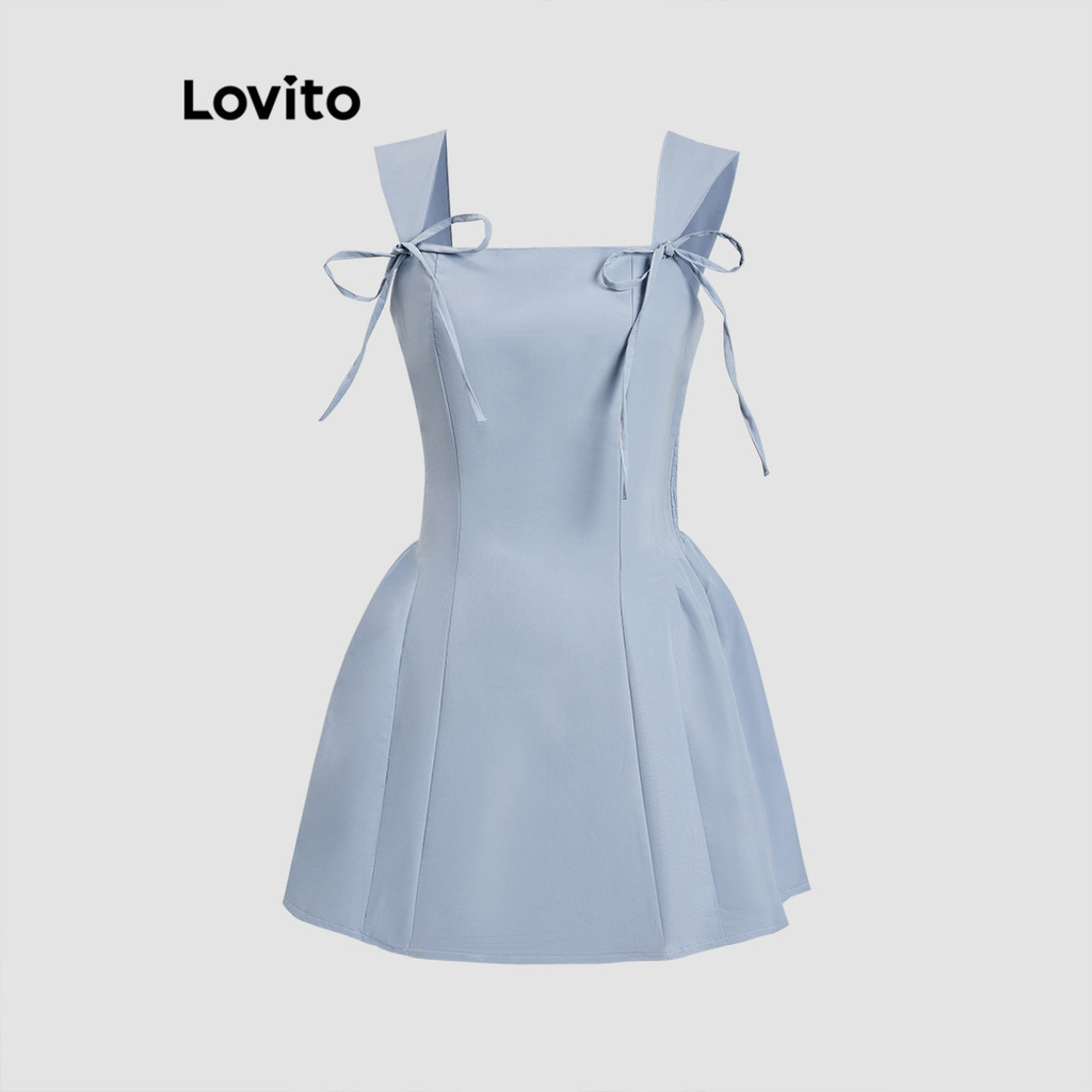 (Trendy) Lovito Vestido Elegante De Verão/Primavera Com Laço Plissado Para Mulheres L120ED1161 em Oferta na Shopee