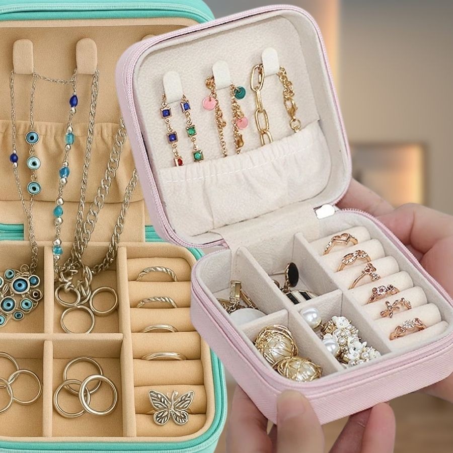 Caixa De Joias Porta Portátil Feminina Bolsa Necessaire Para Colar, Anel Brinco E Organizador De Relógios