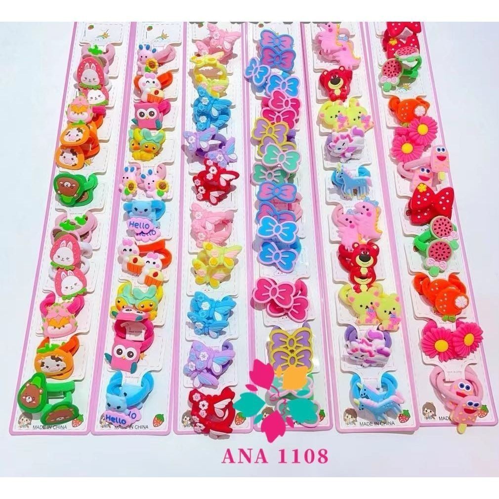 Cartela com 10 pares de xuxinhas com Detalhes de Silicone Laço/Borboleta/Coroa/Unicornio/Aleatorio