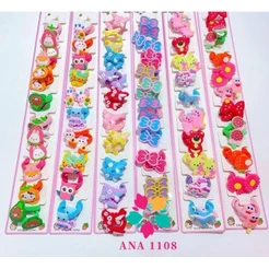 Cartela com 10 pares de xuxinhas com Detalhes de Silicone Laço/Borboleta/Coroa/Unicornio/Aleatorio