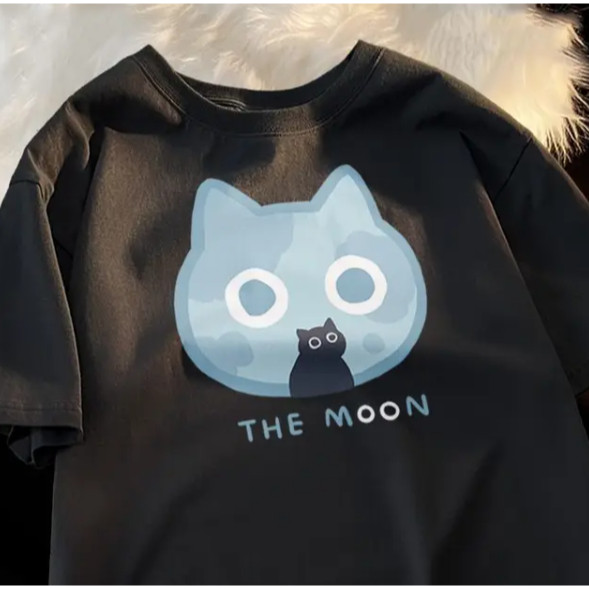 Camiseta Premium Feminina Gatinho Gato Cat The Sun The Moon Sol Harajuku Algodao 30.1 Envio Imediato