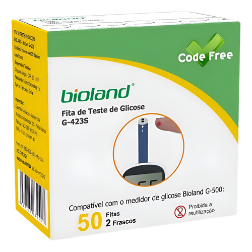 Fita Teste De Glicose Code Free G-423s Bioland C/50 Un em Oferta na Shopee