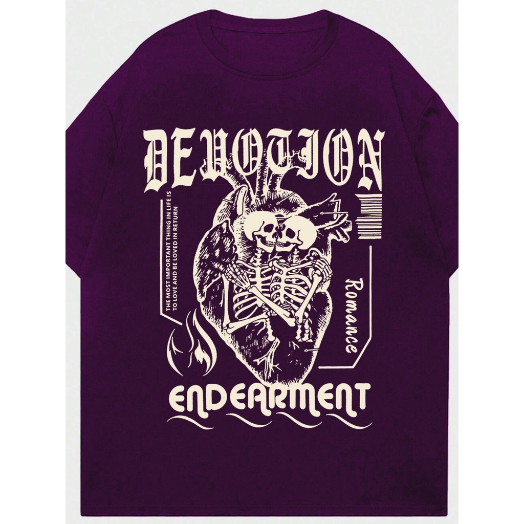 Camiseta Oversized Unissex Estampa Bordada Personalizada Coração Amor Romance Caveira  Camisa Larga