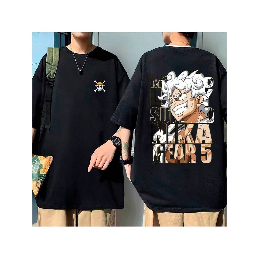 Camiseta One Piece Luffy Gear 5 Nika Pirata Chapeu De Palha Anime Japonês Mangá Geek Unissex 100% Algodão Oversized