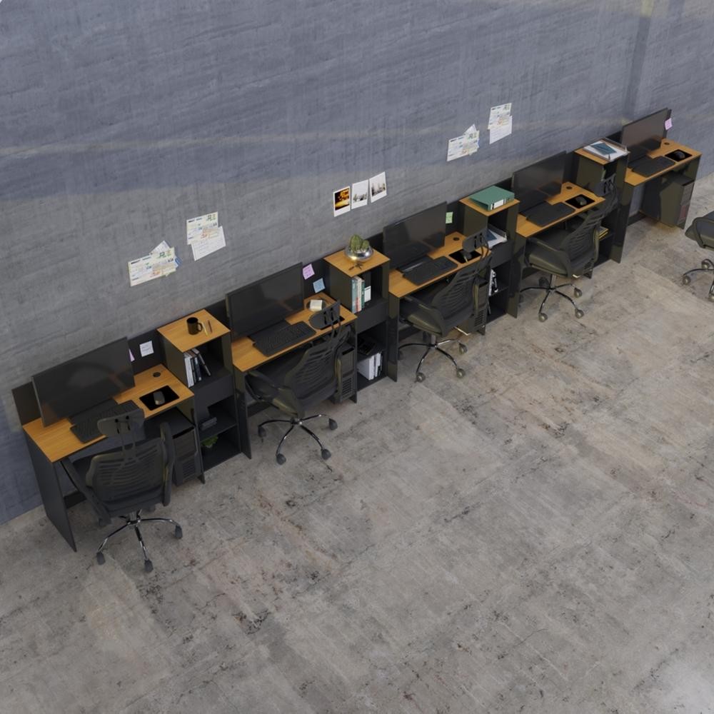 Conjunto de Escritório Smart 4 Estantes Livreiro Organizador e 5 Mesas 90cm