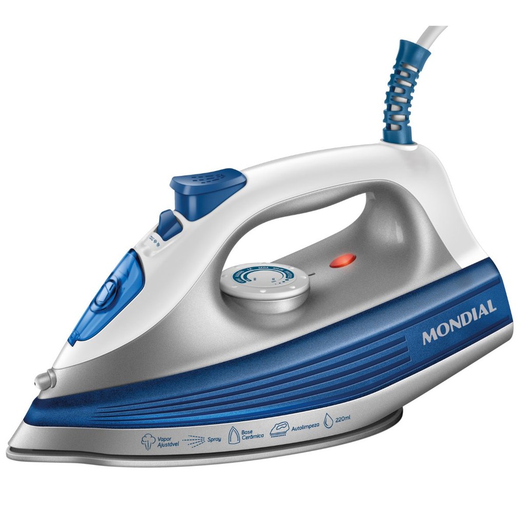 Ferro à Vapor Mondial FVN-01-BL 1200W Branco/Azul em Oferta na Shopee