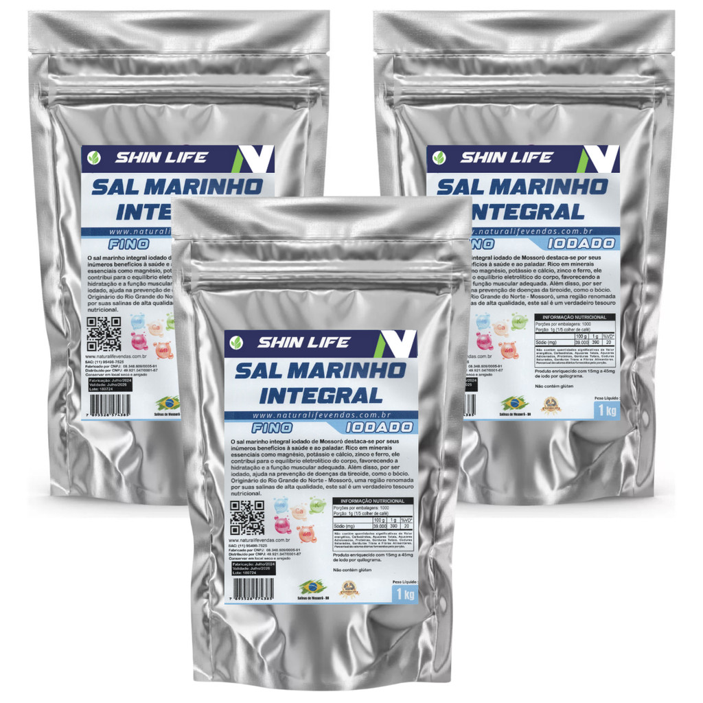 Sal Integral Moido Fino Iodado 3kg 100% Integral de Mossoro